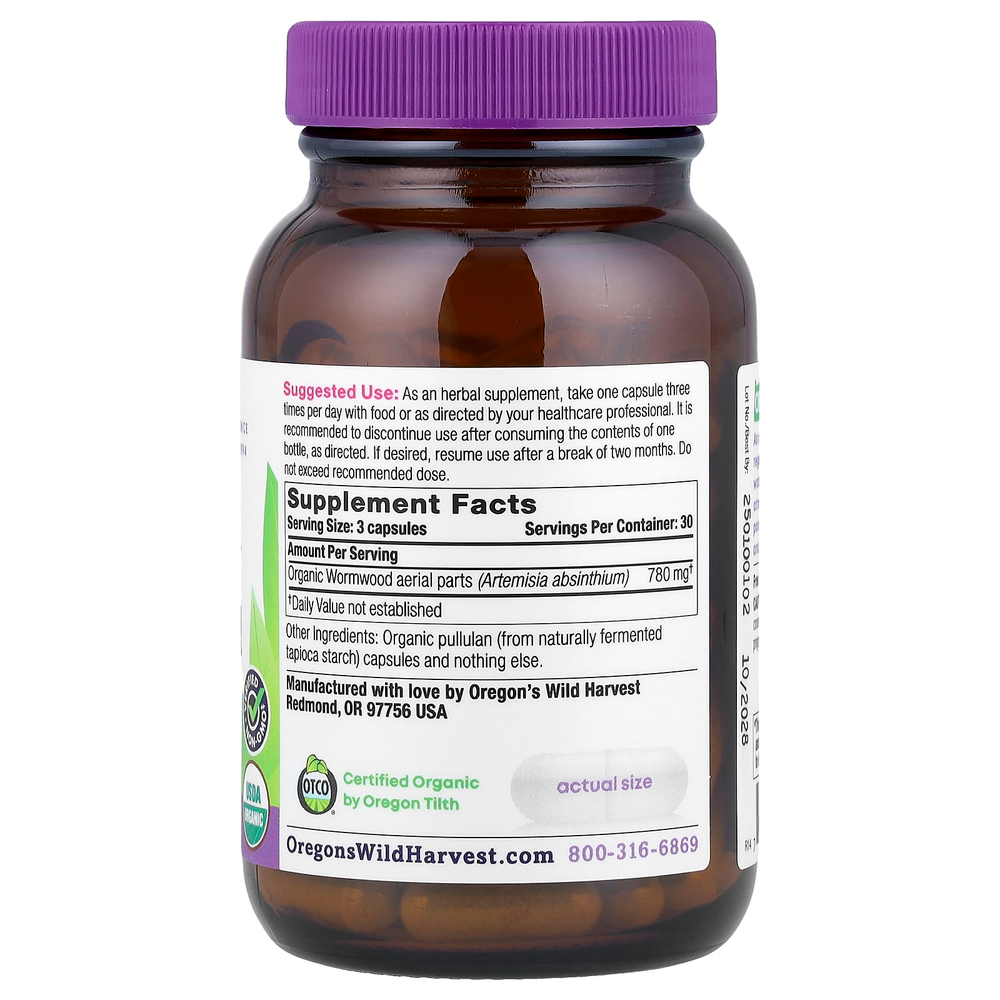 Oregon's Wild Harvest, органическая полынь горькая, 90 органических веганских капсул (260 мг в 1 капсуле)