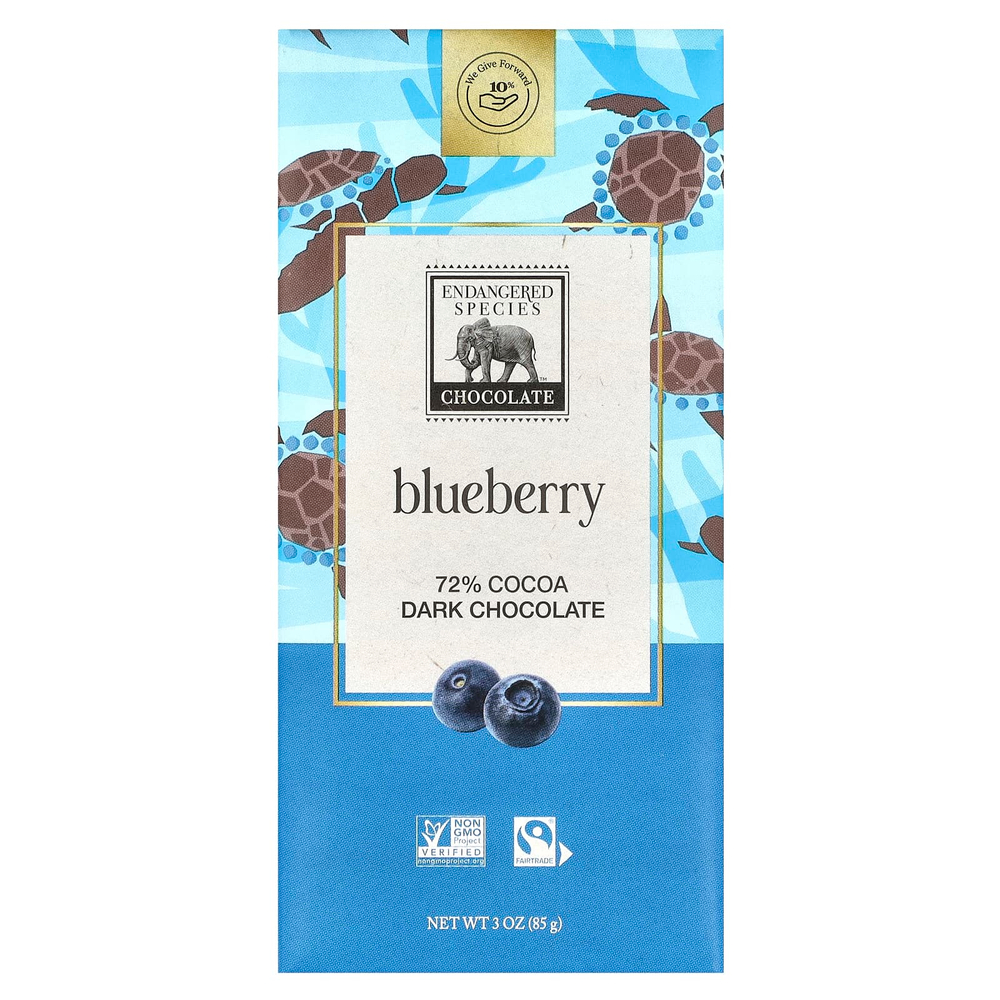 Endangered Species Chocolate, голубика в черном шоколаде, 72 % какао, 85 г (3 унций)