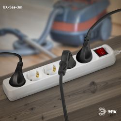 Удлинитель электрический ЭРА UX-5es-3m с заземлением с выключателем 5 розеток 3 м ПВС 3x0,75мм2 10А | Бытовые удлинители