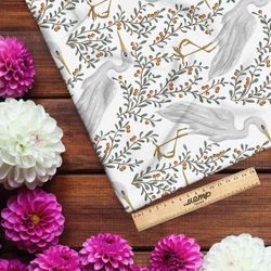 Ткань саржа журавли и ягоды