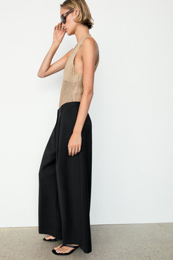 Massimo Dutti Драпированные укороченные широкие брюки, черный