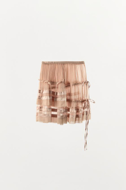 ZARA ЮБКА ИЗ ЖОРЖЕТА С ВОЛАНАМИ И СБОРКАМИ, РОЗОВЫЙ