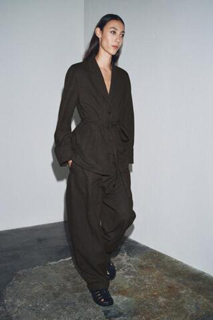 ZARA БРЮКИ В ЕЛОЧКУ С ЗАЩИПАМИ — ZW COLLECTION, КОРИЧНЕВЫЙ МЕЛАНЖ
