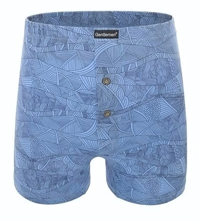 Хлопковые трусы-боксеры свободного кроя с фантазийным принтом (Размер: M) (Цвет: голубой)