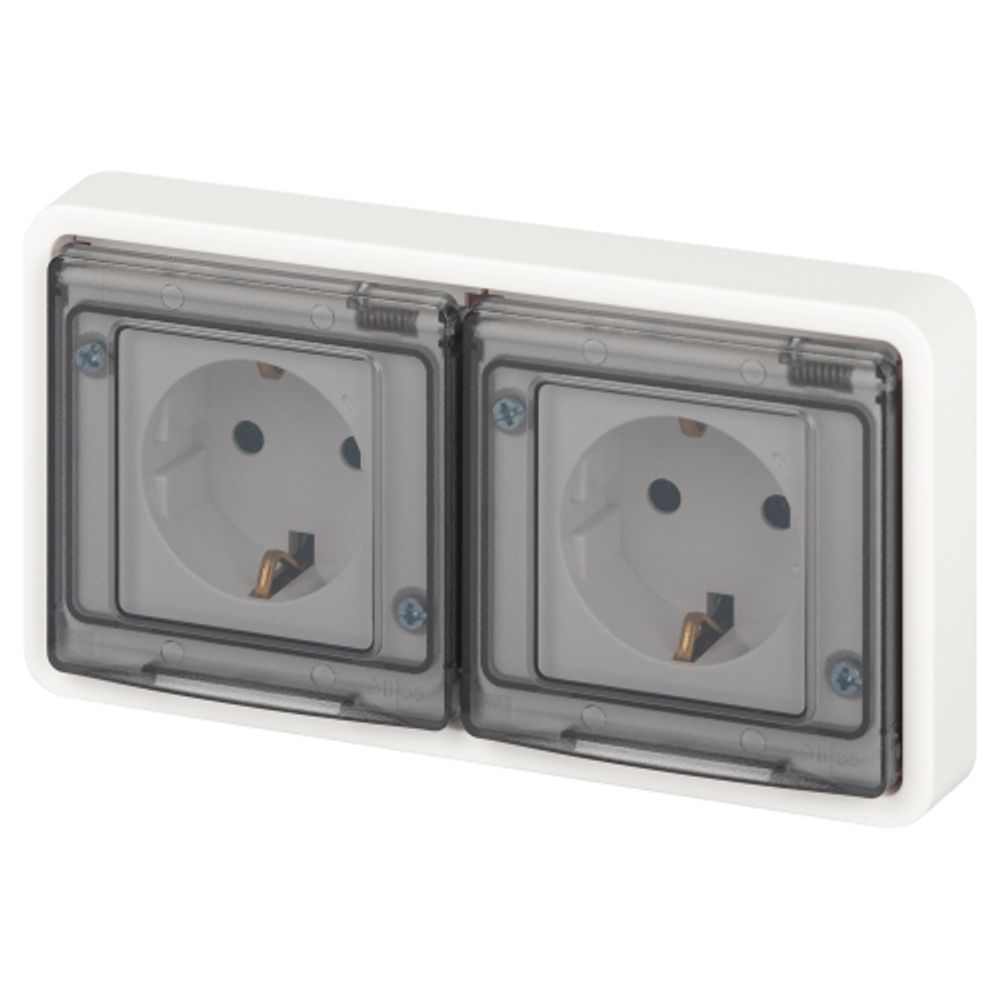 Розетка ЭРА Эксперт 11-2523-01 двойная с заземлением с крышкой 2х2P+E горизонт. IP55 16A-250В СУ белый | Эра Эксперт