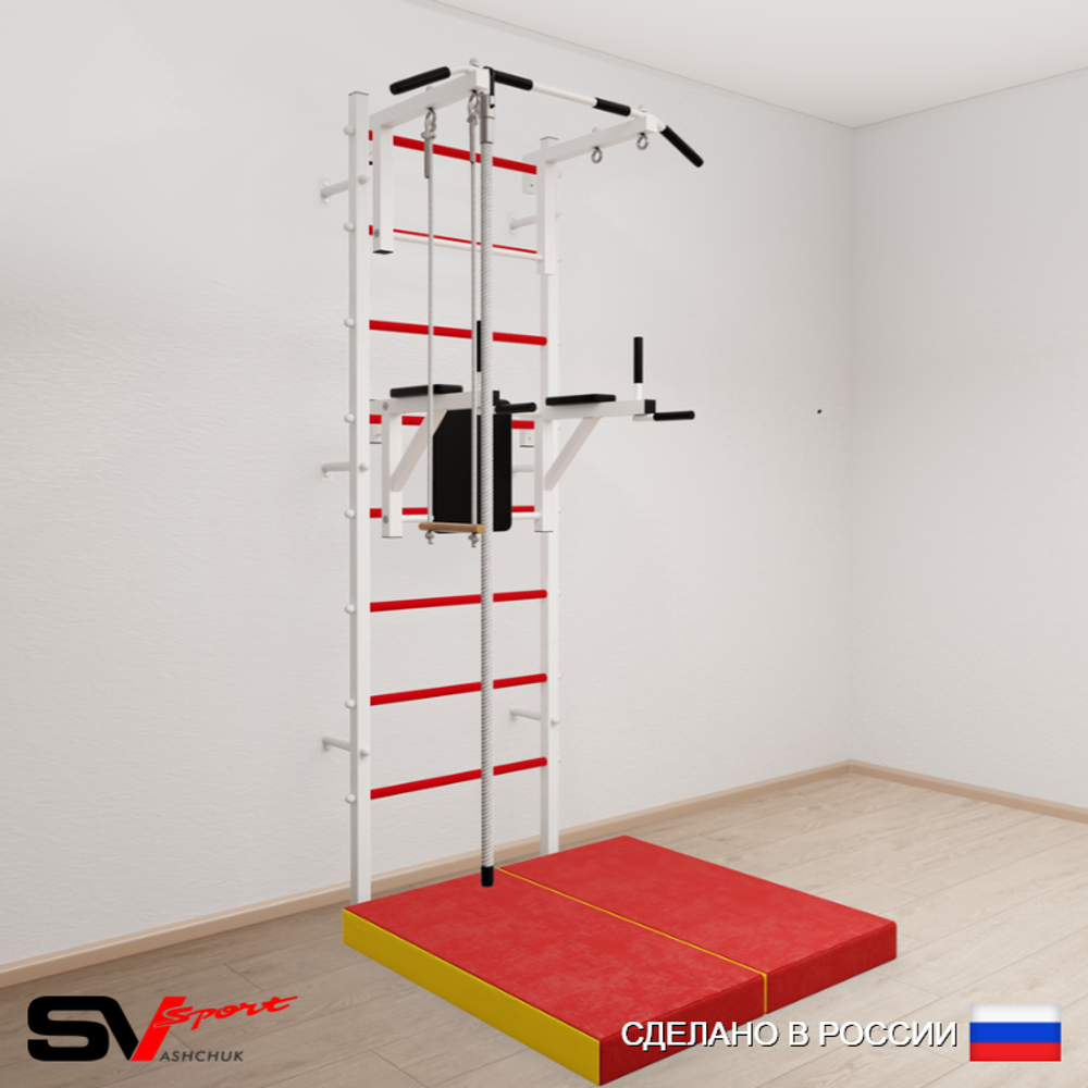 Шведская стенка Sv Sport усиленная 6764 (Турник стандарт/Брусья/Канат/Трапеция/Мат 1м)
