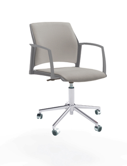 Кресло Rewind каркас хром, пластик серый, база стальная хромированная, с закрытыми подлокотниками, сиденье и спинка светло-серые