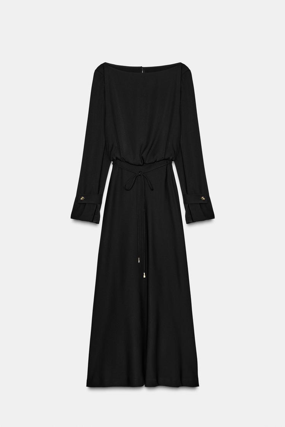 ZARA ПЛАТЬЕ МИДИ ИЗ КРЕПА С ПОЯСОМ, ЧЕРНЫЙ