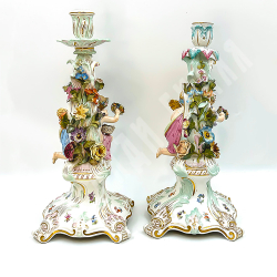 Пара подсвечников. Времена года. Meissen (Мейсен). Фарфор. Германия. XIX в.