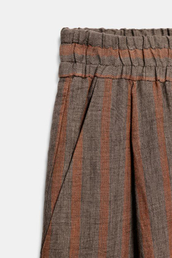 ZARA БРЮКИ В ПОЛОСКУ ИЗ 100% ЛЬНА, КОРИЧНЕВЫЙ