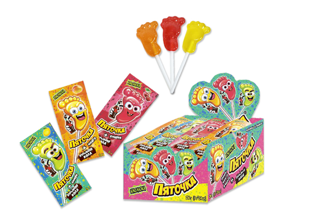 Леденцы на палочке с шип. карам. "Пяточка" 12*24шт 9г