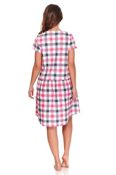 Клетчатое домашнее платье с кармашками (Размер: L) (Цвет: розовый с серым)