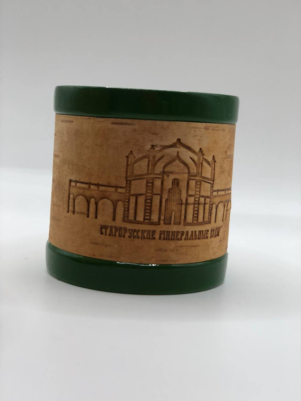 Кружка малая фарфоровая без ручки с берестой. Коллекция "Старая Русса"