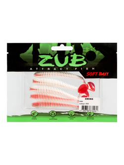 Приманка ZUB-SWING 87мм(3,4")-5шт, (цвет 010) белое тело-красный хвост