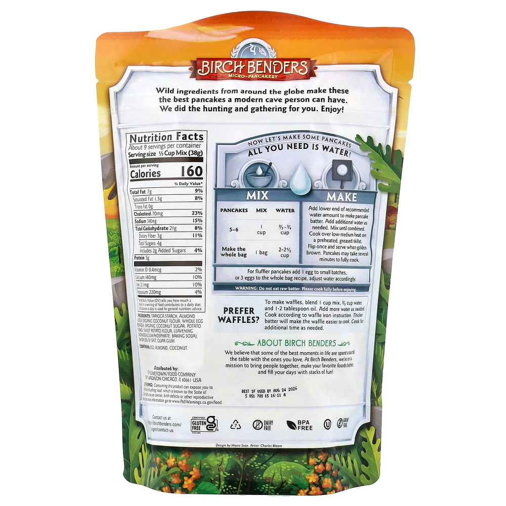 Birch Benders, смесь для приготовления блинов и вафель, палеодиета, 340 г (12 унций)