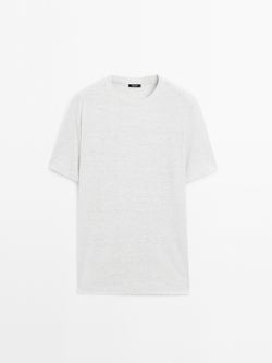 Massimo Dutti Футболка из контрастной трикотажной ткани, серый меланж