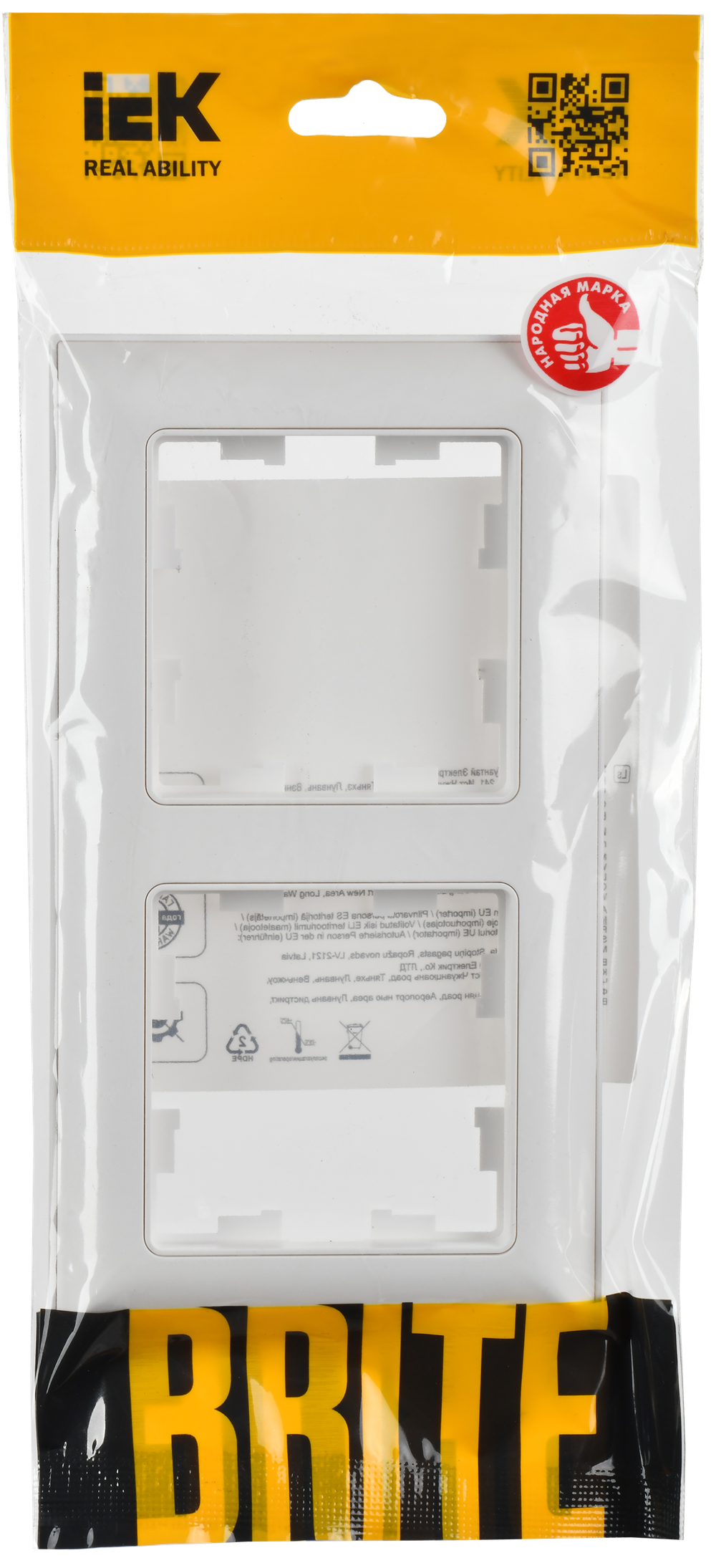 BRITE Рамка 2-местная РУ-2-БрАБ арктический белый/белый IEK