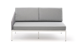 "Канны" правый модуль плетеный из роупа, каркас алюминий белый муар, роуп светло-серый круглый, ткань светло-серая