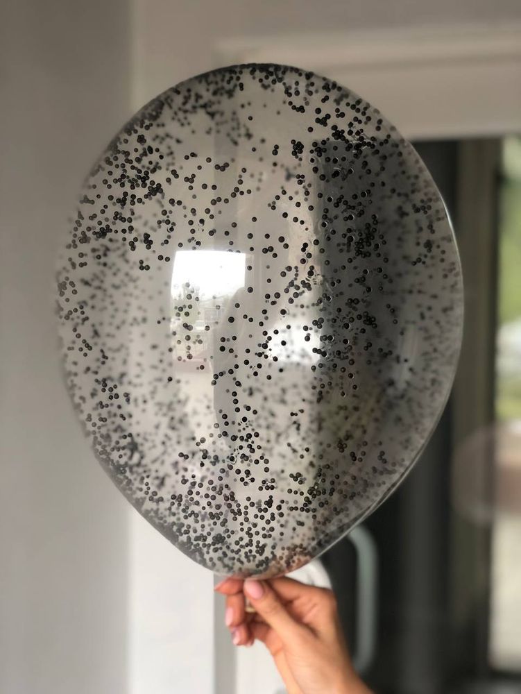 Воздушный шар с наполнением конфетти снег/пенопласт черный ПАЛИТРА №4165