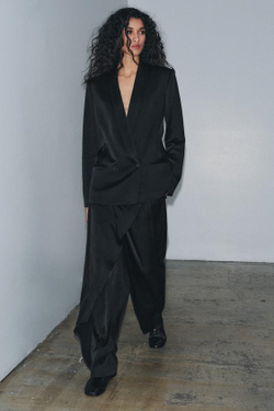 ZARA АТЛАСНЫЕ БРЮКИ-ПАРЕО — ZW COLLECTION LIMITED EDITION, ЧЕРНЫЙ