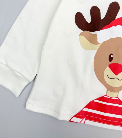 Пижама хлопковая Новогодняя, Молочный/красный