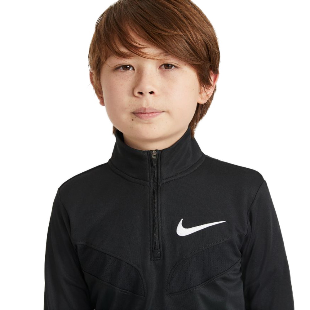 Детская теннисная футболка Nike Kids Dri-Fit Sport Poly 1/4 Zip Top B - black/black/white