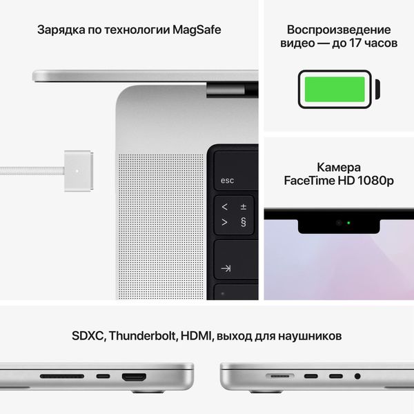 Ноутбук Apple MacBook Pro 14" Late 2021 MKGR3LL/A (M1 Pro 8C CPU, 14C GPU, RAM 16 ГБ, SSD 512 ГБ), серебристый