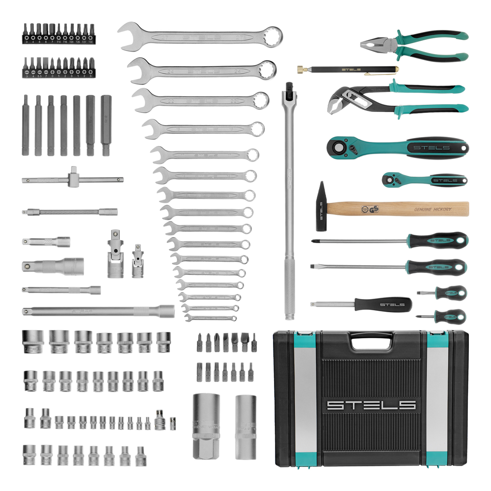 Набор инструментов, 1/4", 1/2", Cr-V, S2, усиленный кейс, 119 предметов Stels