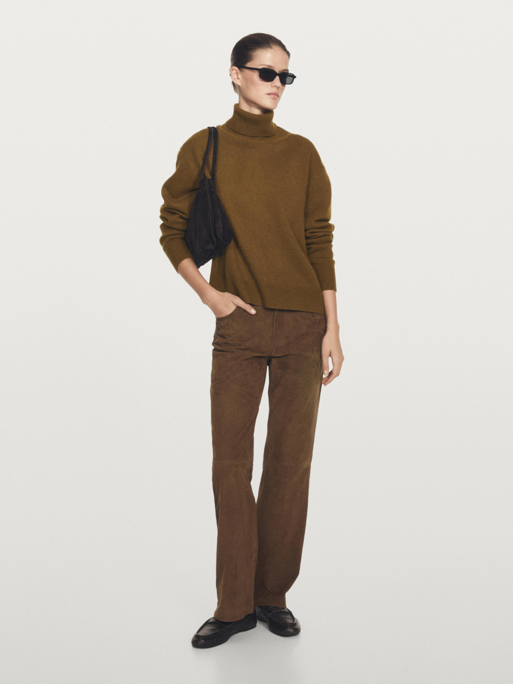 Massimo Dutti Свитер из смесовой шерсти с высоким воротником, светлый хаки