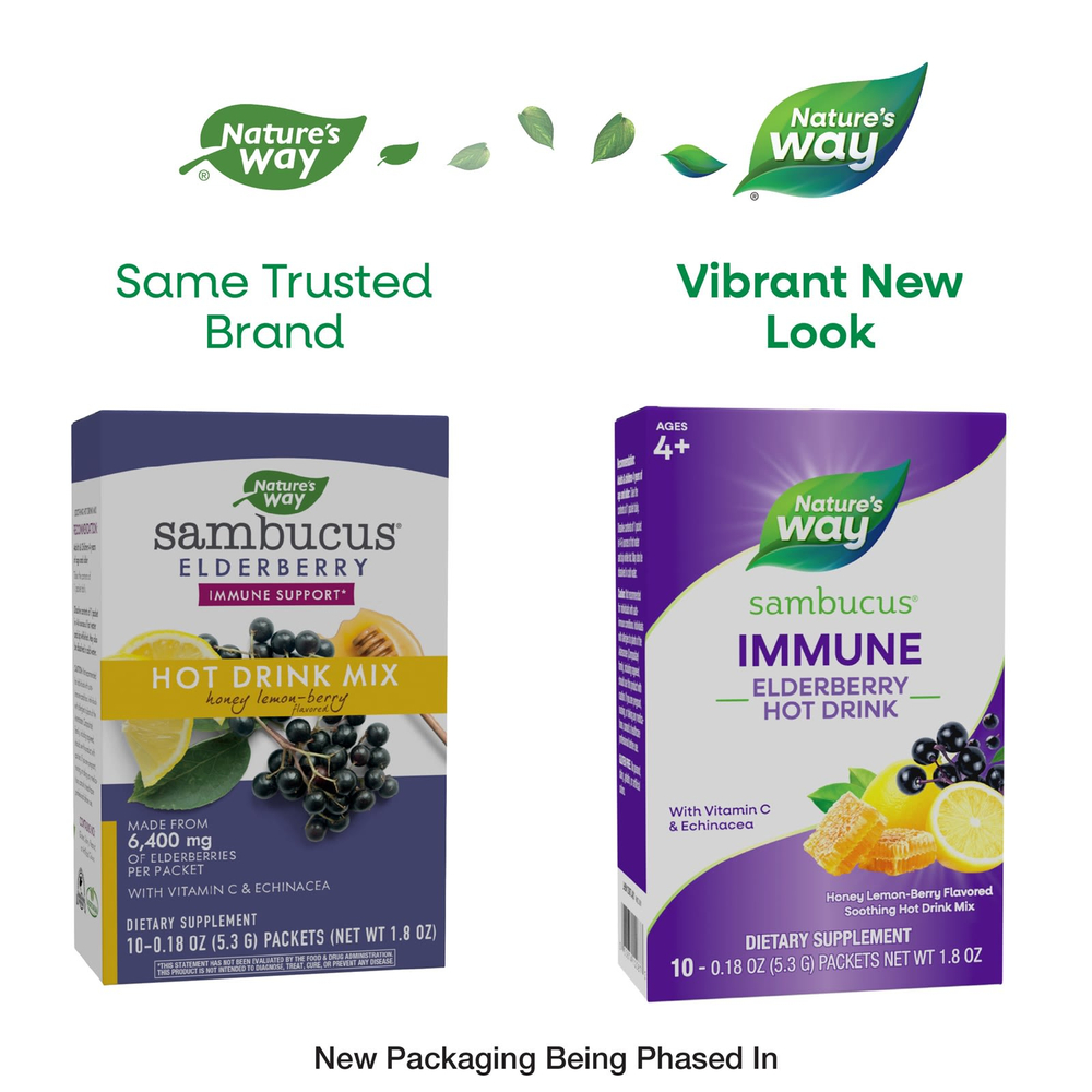 Nature's Way, Sambucus®, смесь для горячих напитков, стандартизированная бузина, мед, лимон и ягоды, 10 пакетиков по 0,18 унции
