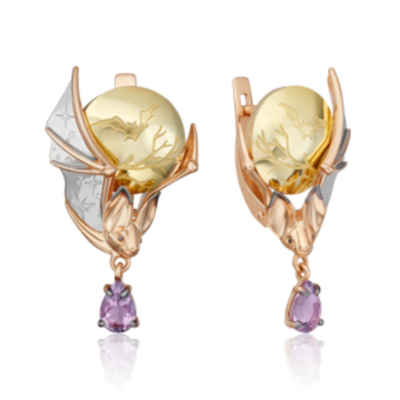 Незаурядные серьги с английским замком из комбинированного золота c аметистом Артикул: 02-4894-00-203-1140