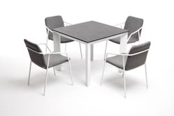 "Венето" обеденная группа на 4 персоны со стульями "Марокко", каркас белый, роуп серый