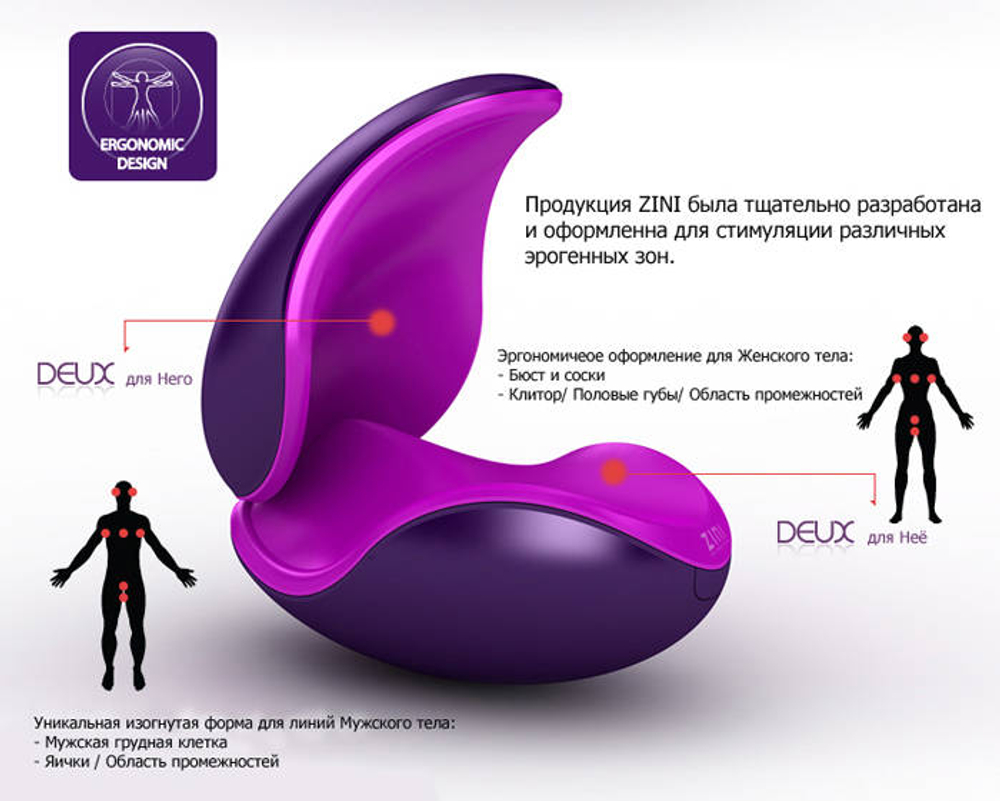 Фиолетовый вибратор для пары 2 в 1 ZINI DEUX