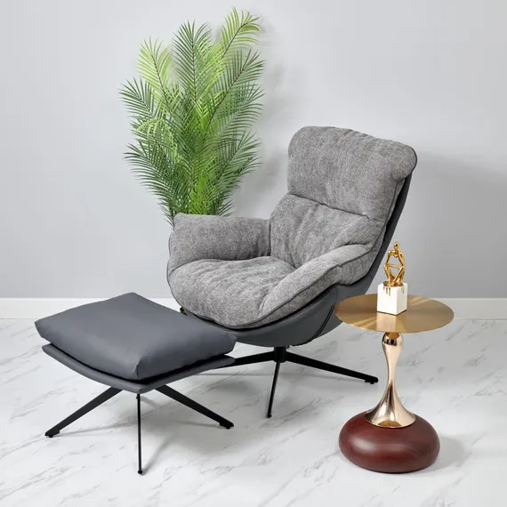 Кресло Hugo тёмно-серая экокожа, шенилл