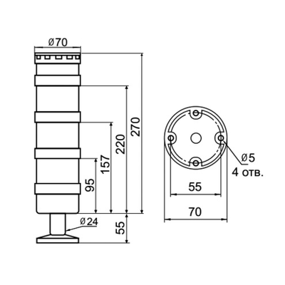 Светосигнальная колонна INNOCONT TL70B-024-RRG-55