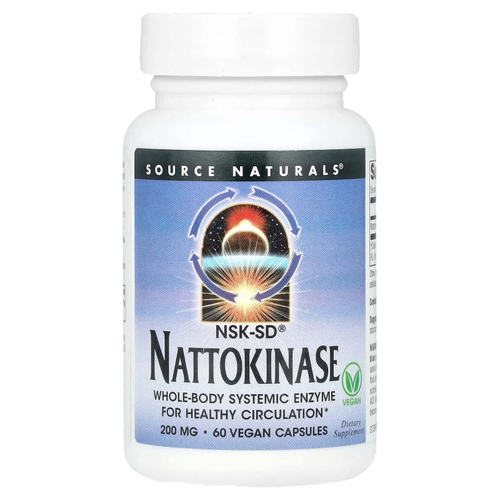 Source Naturals, NSK-SD®, наттокиназа, 200 мг, 60 веганских капсул