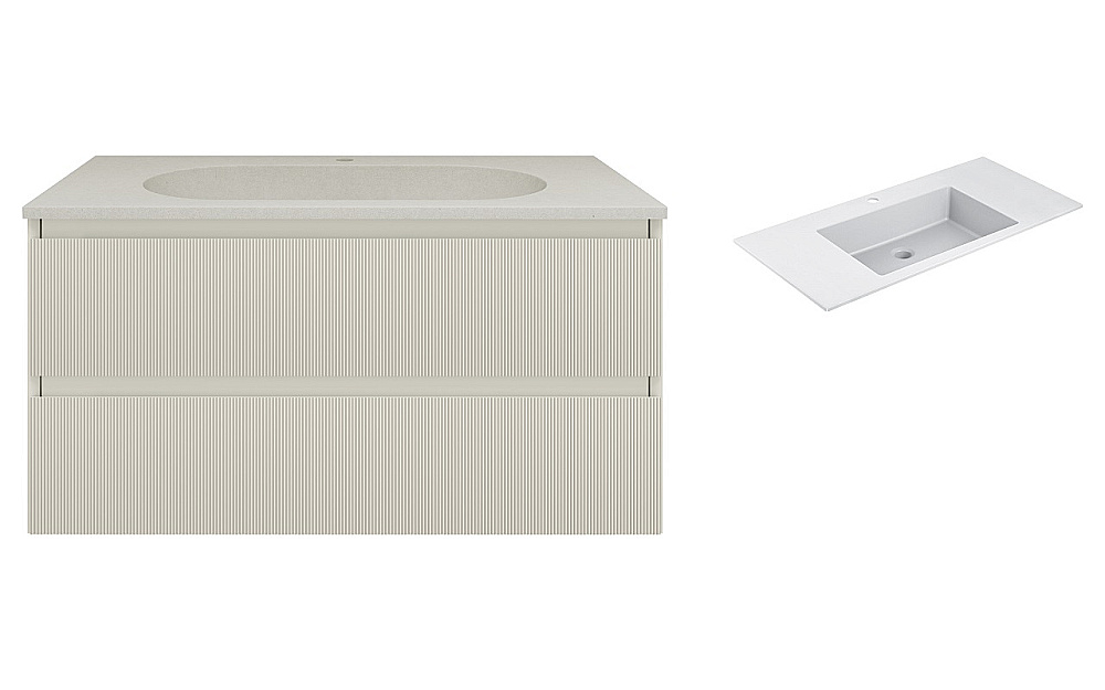 Тумба с раковиной Vincea Welle 100 VMC-2WL100MBG/VCB-13100W бежевая матовая/раковина белая