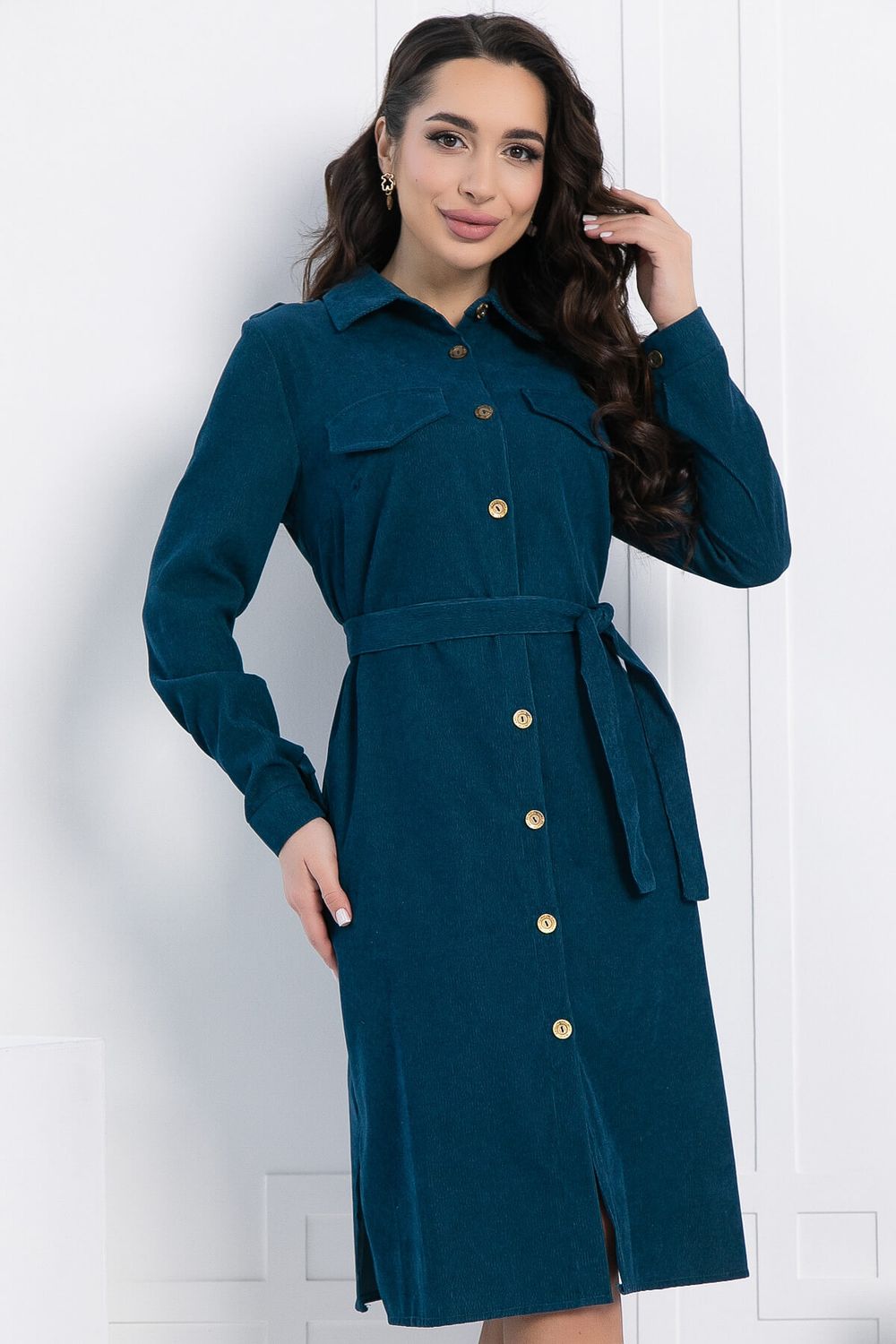 Платье-рубашка В большом городе (сине-зеленое) П12798М LT Collection