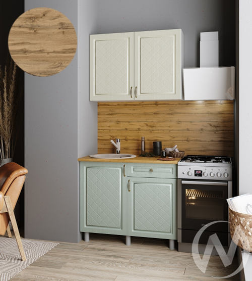 Кухня Вильма 1.0м (корпус белый/айвори; васаби) 26мм дуб вотан