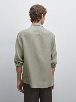 Massimo Dutti Рубашка в полоску классического кроя, светло-зеленый