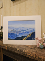 Картина авторская маслом на холсте в паспарту 30х40 см на стену для интерьера "Горный пейзаж"