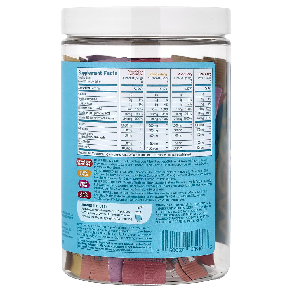 Wellah, Perfect Pick-Me-Up, водоочиститель с кофеином и L-теанином, разнообразные продукты, 20 стиков, 5,2–5,6 г (0,2 унции)