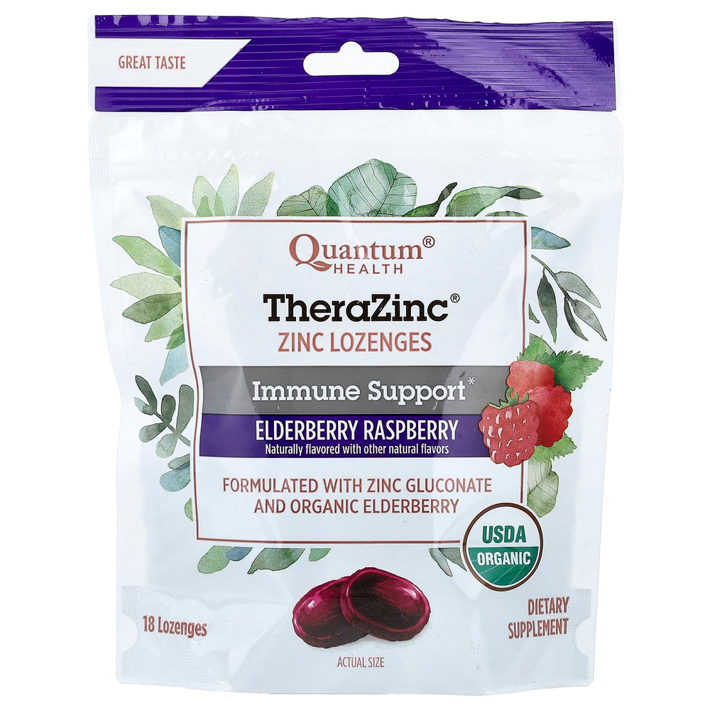 Quantum Health, TheraZinc®, леденцы с цинком, бузина и малина, 18 леденцов