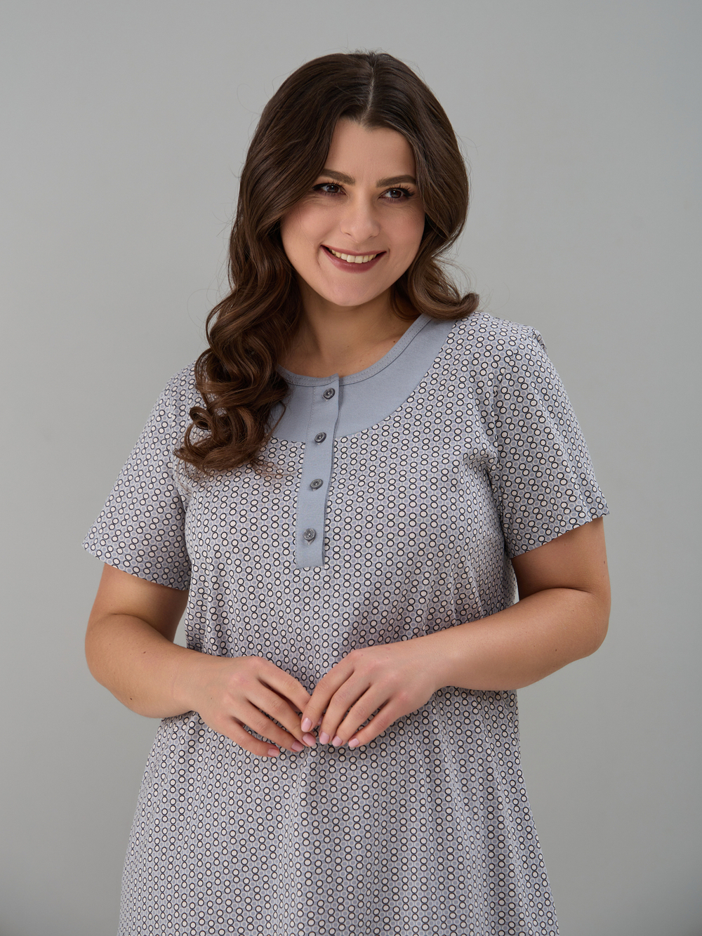 Ночная сорочка С-018/серый-экрюгорошки