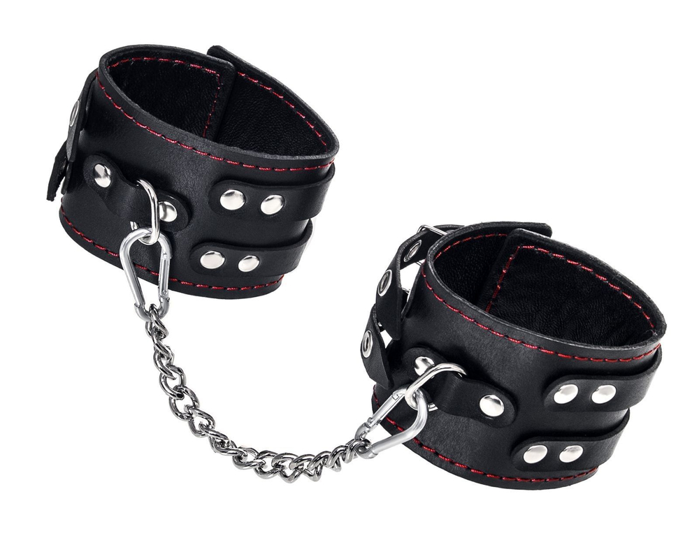 Кожаные оковы Pecado 2142, два ремня и контрастная строчка