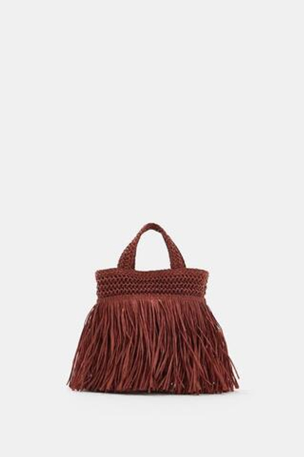ZARA МИНИ-СУМКА С БАХРОМОЙ, БОРДОВО-КРАСНЫЙ