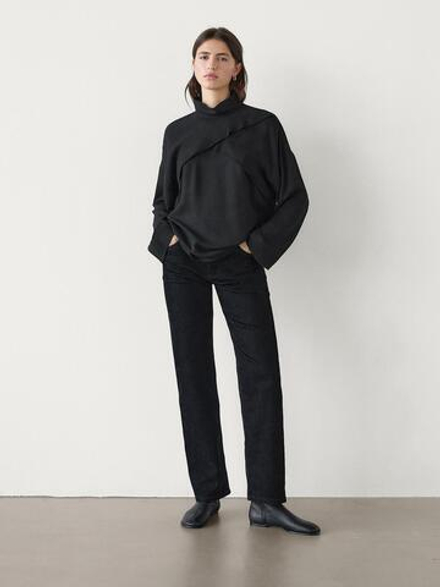 Massimo Dutti Рубашка с воланом на воротнике, черный