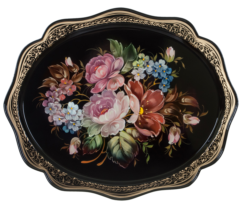 Жостовский поднос декоративный, размер 38х30 см (A15), металлический