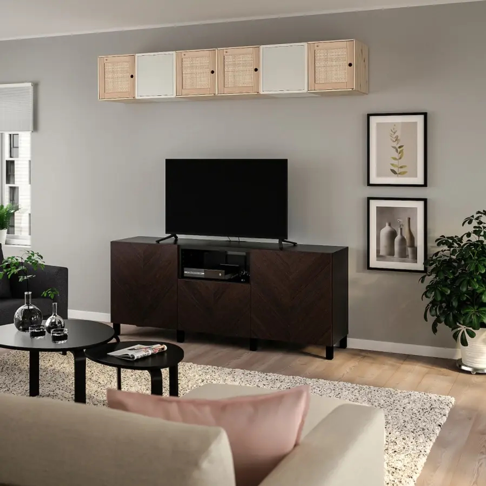 Комбинация тумб под ТВ - IKEA BESTÅ/BESTA EKET, 220x70x210см, светло-коричневый/темно-коричневый, БЕСТО ЭКЕТ ИКЕА