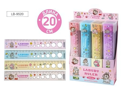 Линейка пластик 20см. "Зубастик" разноцветный принт 4 дизайна (Mazari)